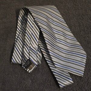 Calvin Klein Accessories Necktie Mens OS Silver Blue Grey Striped Silk Classic